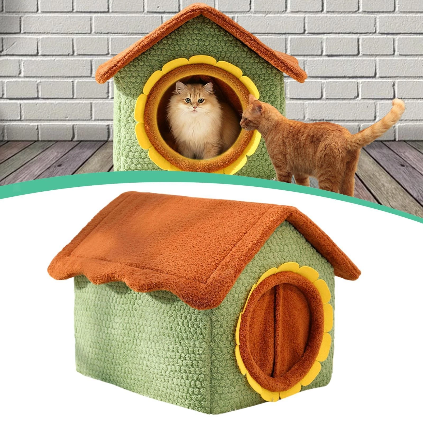 Cat House Indoor Soft Kennel Door Curtain Detachable with Cushion Warm Soft Nest