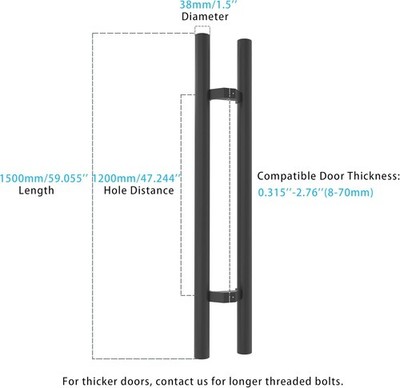 TOGU 1500mm / 60 inches Offset Push Pull Door Handle, 304 Stainless Steel Round 