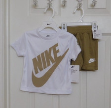NWT 2pc Nike White Beige Swoosh Logo Shirt  Beige Shorts Set sz 2t
