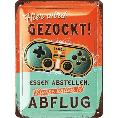 LANOLU Blechschild Hier wird gezockt Gaming Retro - 15x20cm