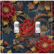 Metal Light Switch Outlet Cover Wall Plate Elegant Red Blue Yellow Floral FWR429