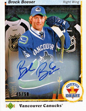 BROCK BOESER - 2017/18 SP AUTHENTIC NUMBER 1 DRAFT AUTOGRAPH ROOKIE CARD #45/50. rookie card picture
