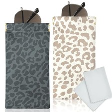 Glasses Case Soft, Eyeglass Cases for Women 2pcs Black Leopard brown Leopard