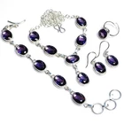 Faceted African Amethyst 925 Sterling Silver Oval Gemstone Jewelry Set PG 2055
