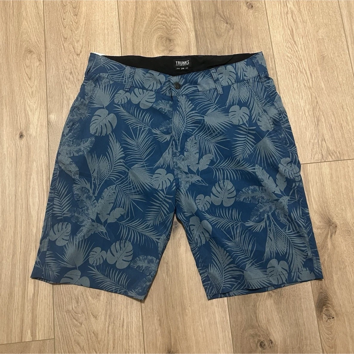 Trunks Chino Shorts Blue Floral Nature Print Pockets Button Men's Outdoor Beach
