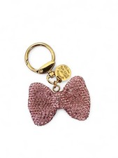 New Pink Rhinestone Bow Keychain With Gold Tone Ring