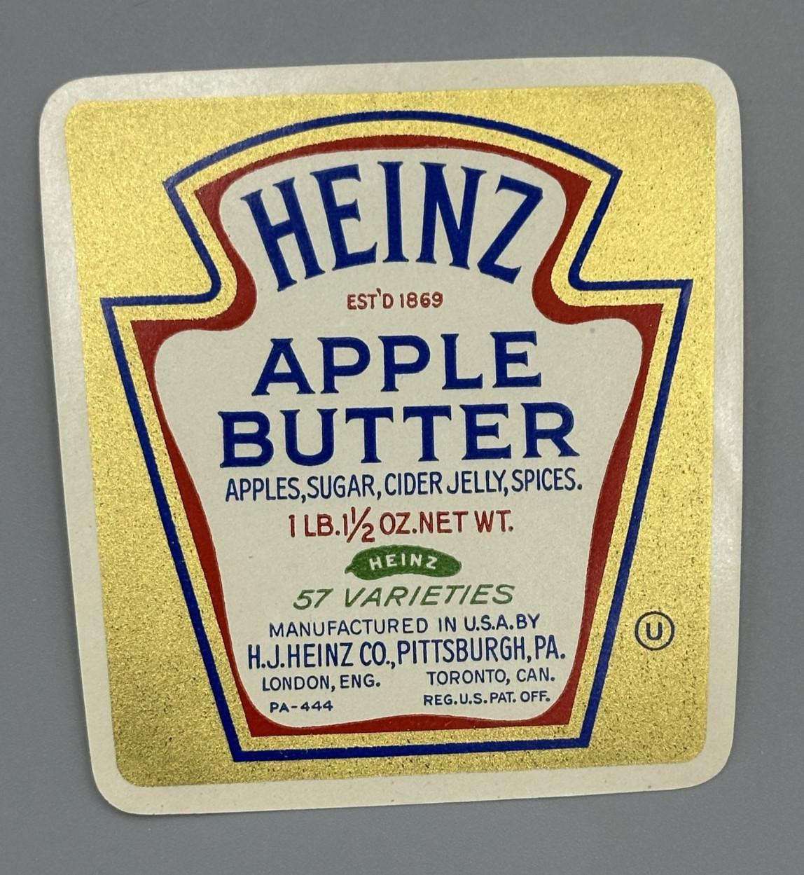 1941 HEINZ Pickle APPLE BUTTER  1 lb 1 1/2 oz Advertising Label Vintage Original