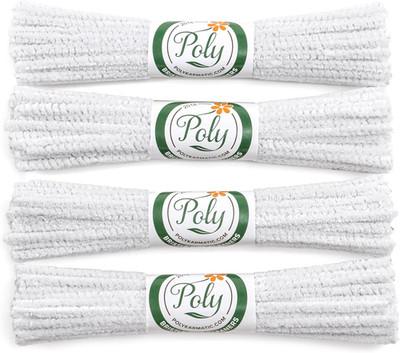 176 Count Bulk Soft Bristle Pipe Cleaners Chenille in White - Cotton with Steel 