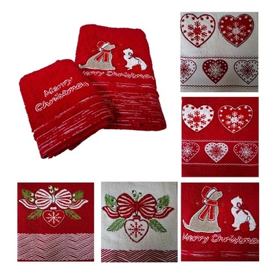 Coppia asciugamani bagno natalizie in spugna viso + ospite Vingi Merry Christmas