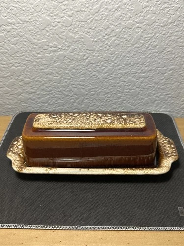 Vintage Hull Pottery Brown Drip Glaze Butter Dish USA OvenProof Kitchenware 60's