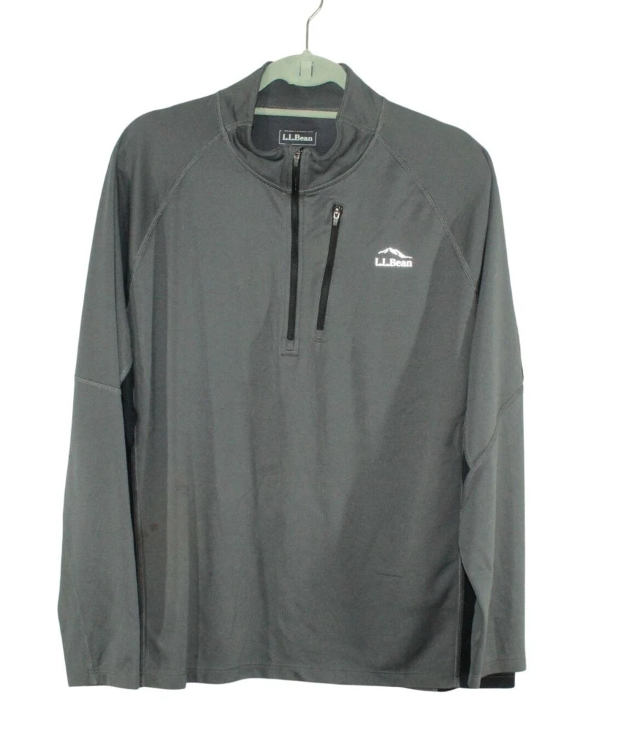 LL Bean Mens XL Gray Quarter Zip Pullover Outdoor Athletic Performance Top