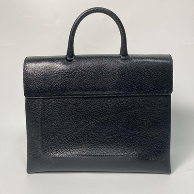 Auth Bally Black Leather Handbag Top Handle Bag Red lining Magnet Women's
