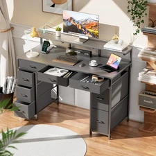 47 inch Computer Desk with 8 Drawers & Power Outlets, Gaming Desk with LED Light