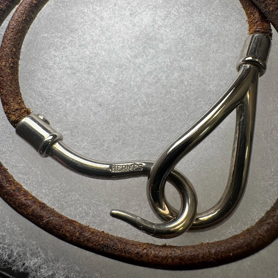 Hermes Brown Leather Bracelet with Silver Clasp - Image 2 of 3