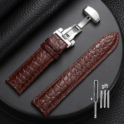 12/14/16/17/18/19/20/21/22/24mm Crocodile Pattern Leather Watch Band Wrist Strap