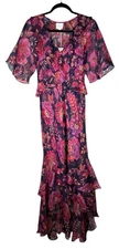 Johnny Was XS Luxee Ruffle Maxi Dress Petria Floral Print Silk Chiffon Long $435