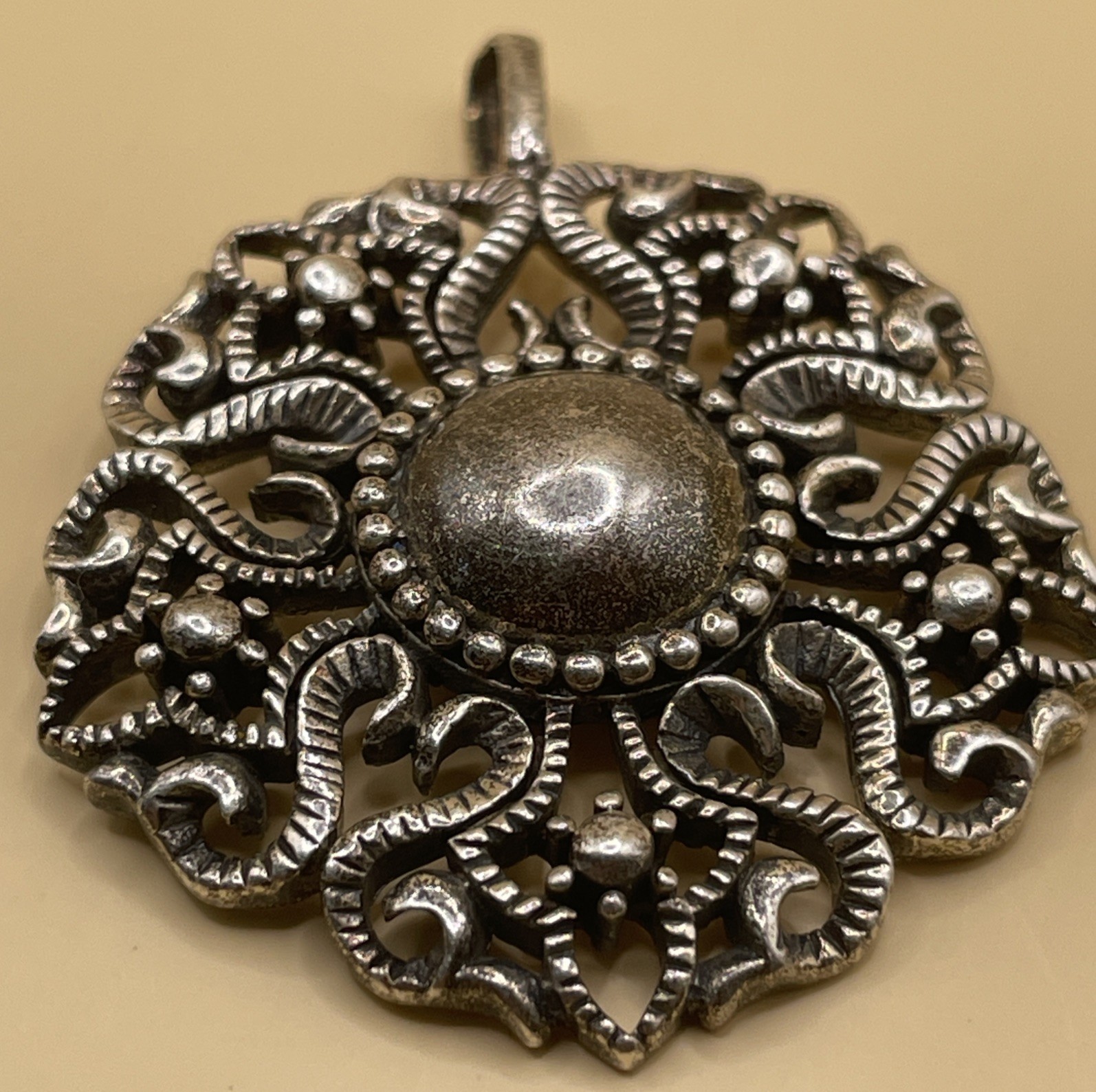 Ornate Filigree Design Solid Sterling Silver Pend… - image 2