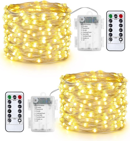 Lichterkette 10M 100 Leds Warmweiß Silberdraht Mit Fernbedienung Timer 2 StüCk-image