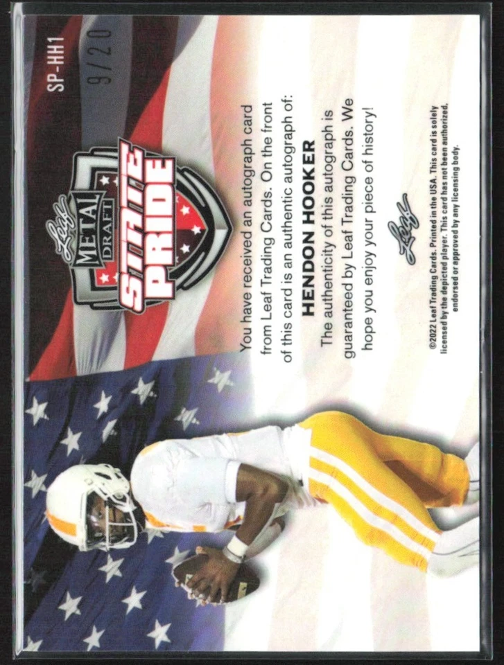 Hendon Hooker 2022 Leaf Metal Draft State Pride rismatic Pink Auto /20 #SP-HH1 - Image 2 of 3