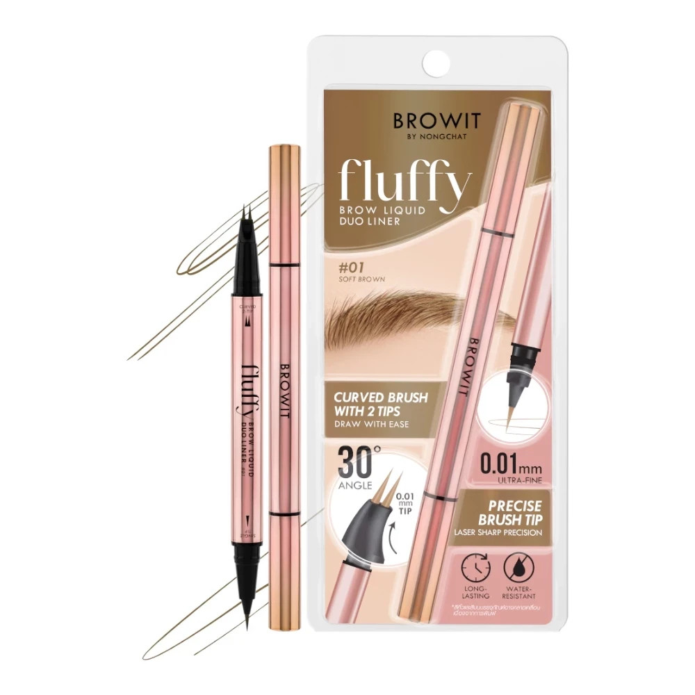 BROWIT Duo Brow Liner Pen Fluffy Eyebrow & Eyeliner Pen Long Lasting Waterproof