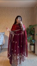 New Launching Silk Maroon Gown Bottom With Dupatta For Indian Party Wear