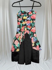 VTG  Jessica McClintock GUNNE SAX Prom Dress JR 3 3XS BLACK FLORAL  Teens 26/22