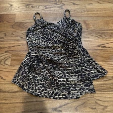 Miraclesuit Tankini Swim Suit Top Wild Side Mirage Layered Animal Print Brown 10