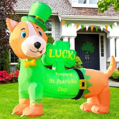 St. Patricks Day Inflatable Decorations, 4Ft Cute Dog Dachshund Blow up Lucky Da
