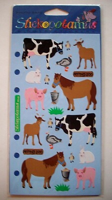 Petting Zoo farm animals cow pig horse rabbit duck goat stickers unopen package