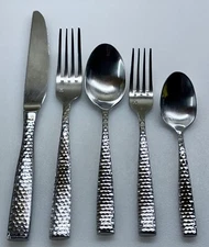 SILVERWARE ~ FORTESSA ~ LUCCA ~ 5 PC PLACE SETTING ~ HAMMERED KNIFE FORK SPOON