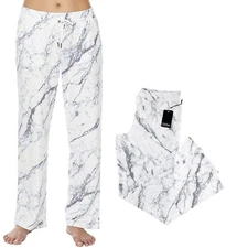 PJ Salvage Women's Lounge Pants Sleepwear Fleece Lined Pajama Marble Ivory RZMMP