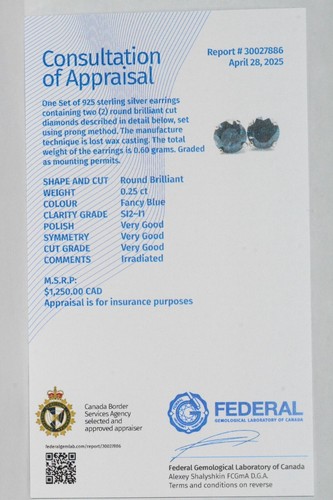 Natural Earth Mined Sparkly Blue Diamond Stud Earrings 0.25 Carats Certified D86 - Picture 5 of 5