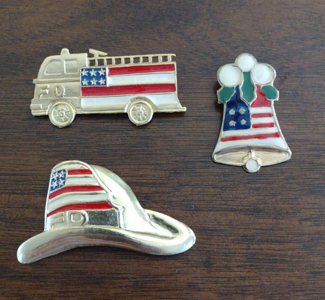 Vintage Patriotic FD Helmet  Fire Engine Liberty Bell Pin Lot Tunnel To Towers