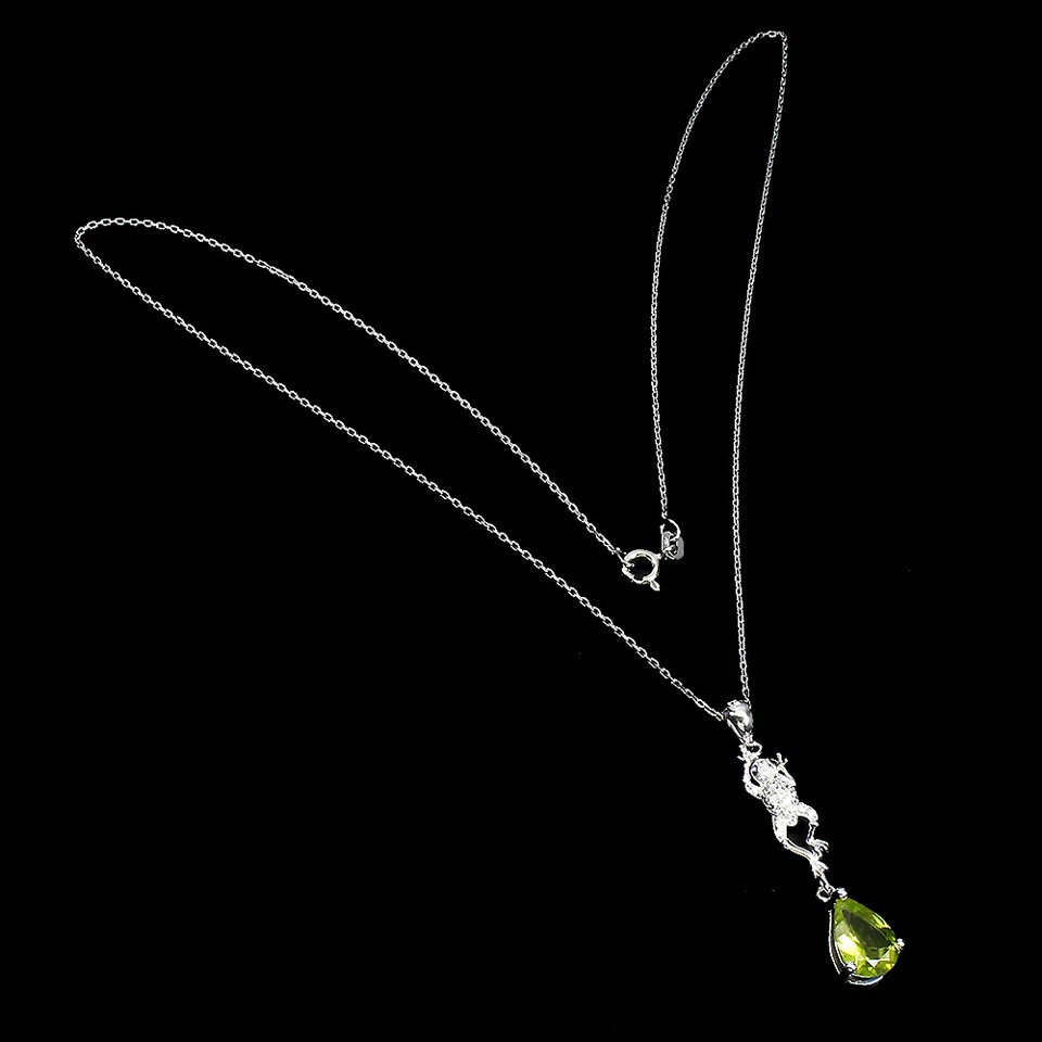 925 Sterling Silver Necklace Pear Peridot 9x7mm Frog Natural Gemstone Jewelry 18 - Image 3 of 4