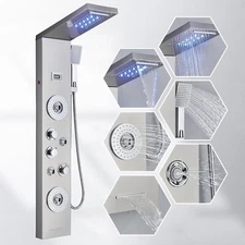 AlenArt Shower Panel LED Shower Tower System with Rainfall Waterfall Shower H...