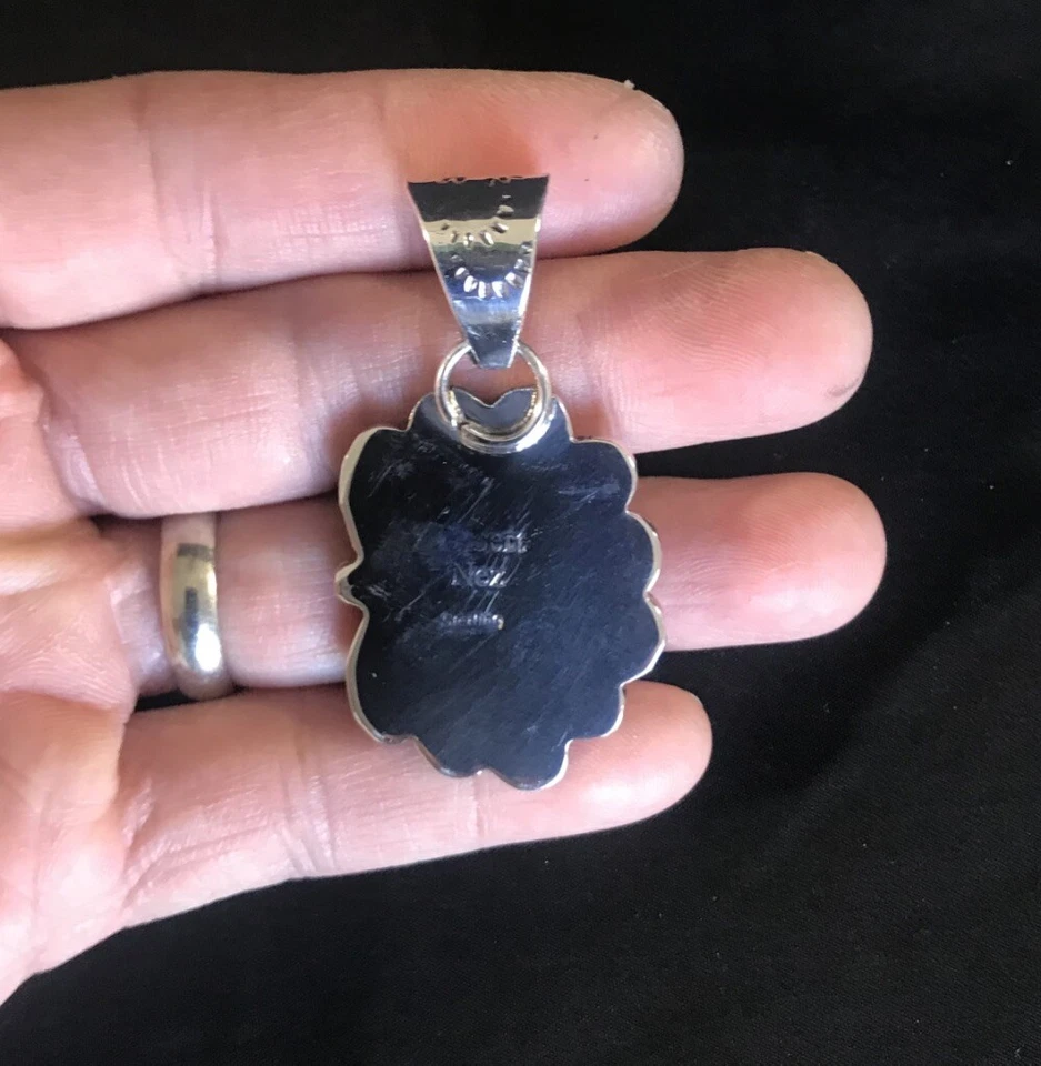 Navajo Made Royston Turquoise Sterling Silver Pendant Necklace. Signed - Image 2 of 2