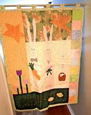 Quilted Spring Easter Bunnies Chicks Tulips Wall hanging 35" x 47" embroidered