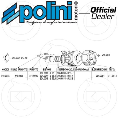 Gruppe Thermisch POLINI Piaggio Vespa 50 Special Ape 50 D.55