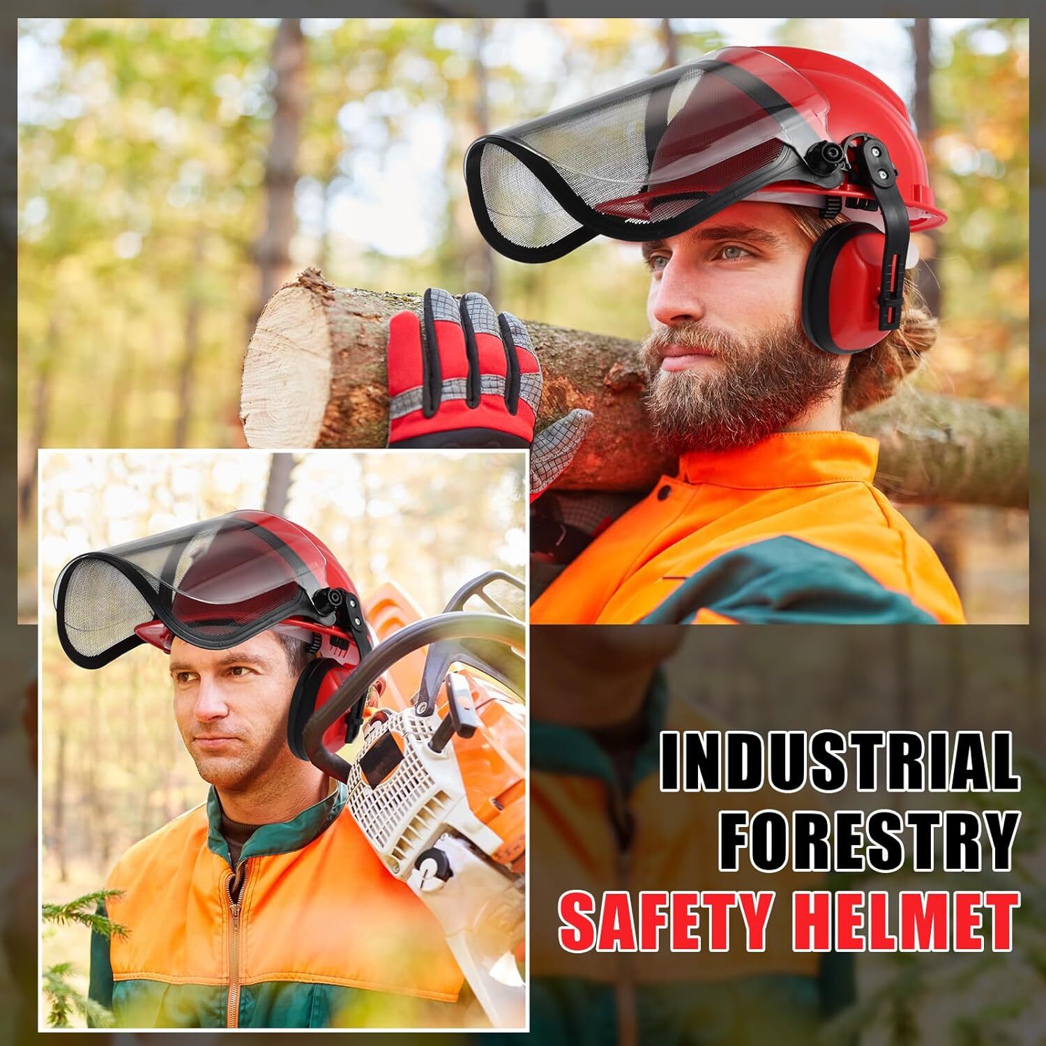 2 Pack Helmet Safety With Shield Earmuffs, Chainsaw Face Shield, Hard Hat Safety eBay