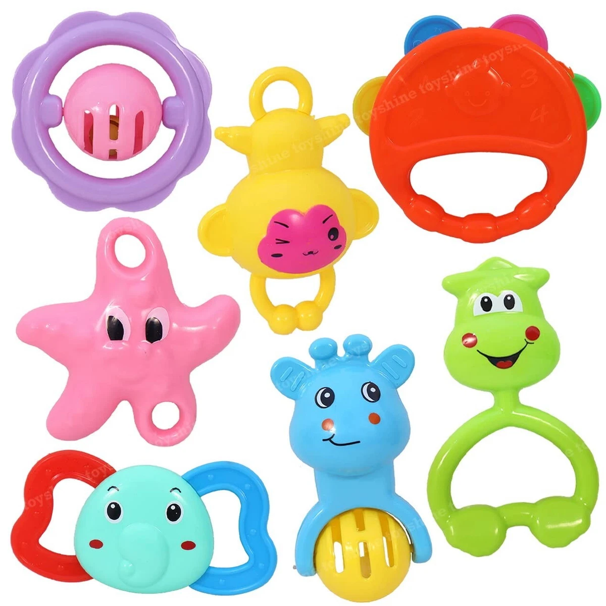 Pack of 7 Rattle Set with Teathers for New Born Babies Toy for Babies,  Non-Toxic