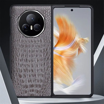 Genuine Leather Slim Case fr Honor Magic V3 Crocodile Ostrich Pattern Back Cover