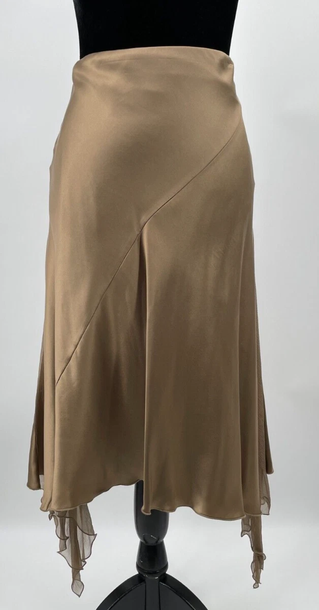 D. Exterior Womens Fit & Flare Midi Skirt Size 44 Beige Satin