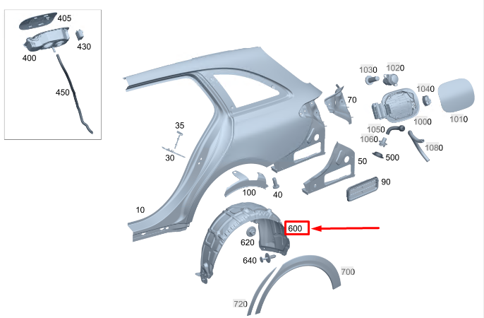 MERCEDES-BENZ C W206 Rear Left Arch Liner A2068804305