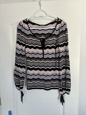 INS Lady Brand Woman s Blouse, Size M Stripes Purple Pink Silver NWT Silk Blend