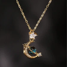 Womens Necklace Moon Planet Pendant 18K Gold Plated Stainless Steel Jewelry Gift