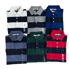 Tommy Hilfiger Men's Slim Fit Rugby Stripe Stretch Mesh Short Sleeve Polo Shirt