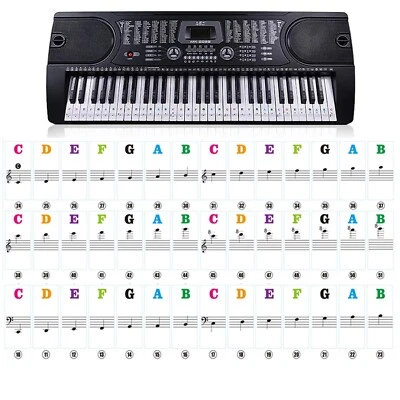 Piano Stickers Coloured/Black Keyboard Learn Note Letter Labels Kids 37 49 61 88