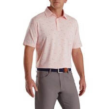 FootJoy School of Fish Print Lisle Self Collar Golf Polo - Quartz Pink - size M
