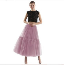 Maxi abito lungo donna elastico vita alta rete tulle tutù gonna plissettata a strati/