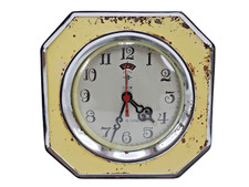 Vintage Chinese Octagonal Wind-Up Alarm Clock Beige Frame Chrome Bezel 1960s